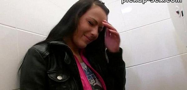  Amateur Kristyna fucked in public toilet in exchange for cash